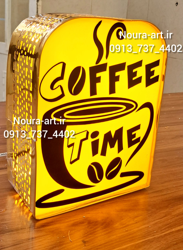 تابلو نئون طرح لایت باکس فنجان coffee time فنجان کافی اقساطی