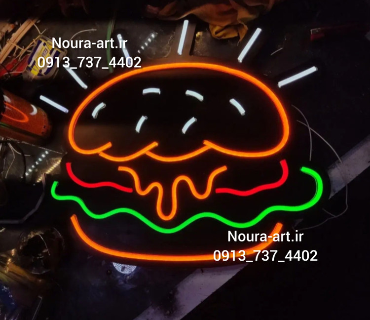 تابلو نئون طرح همبرگر فست فود اقساطی