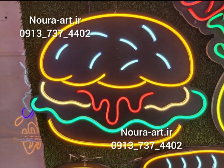 تابلو نئون طرح همبرگر فست فود اقساطی