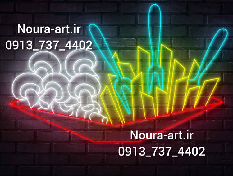 تابلو نئون طرح مرغ سوخاری همبرگر مرغ کنتاکی فست فود پیتزا قارچ چیکن سیب زمینی چیز فرایز اقساطی ترب پی اسنپ پی